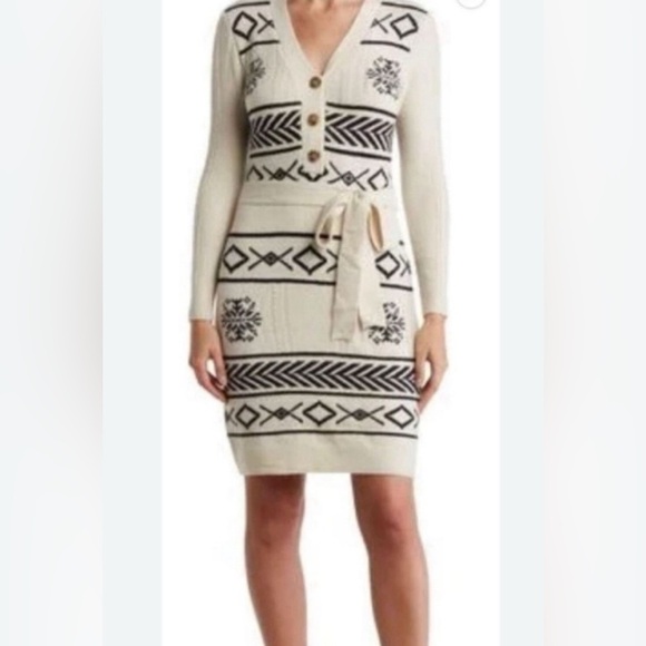 LUCKY BRAND Snowflake Geometric Cardigan Sweater Dress SIZE MED BY THE KNEE - Picture 6 of 14